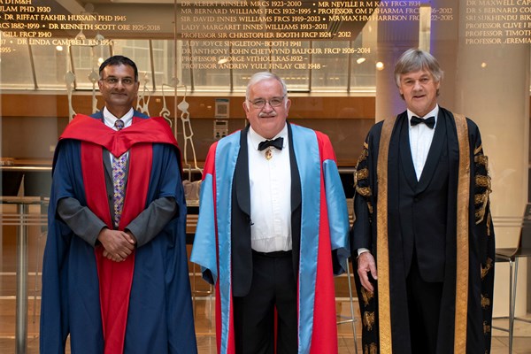 Professor Ketan Dhatariya with Professor Stephen O'Rahilly and RSM President Professor Roger Kirby